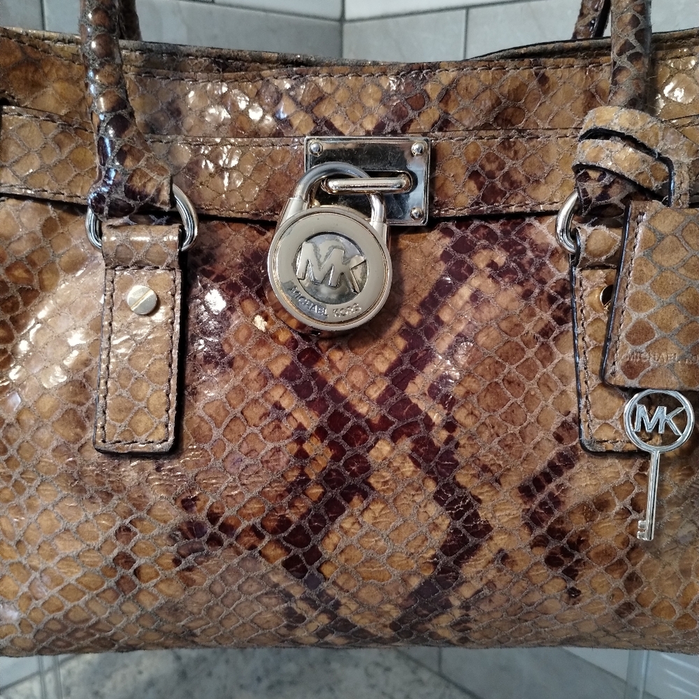 Michael Kors Hamilton Leather Python Print Satche… - image 3